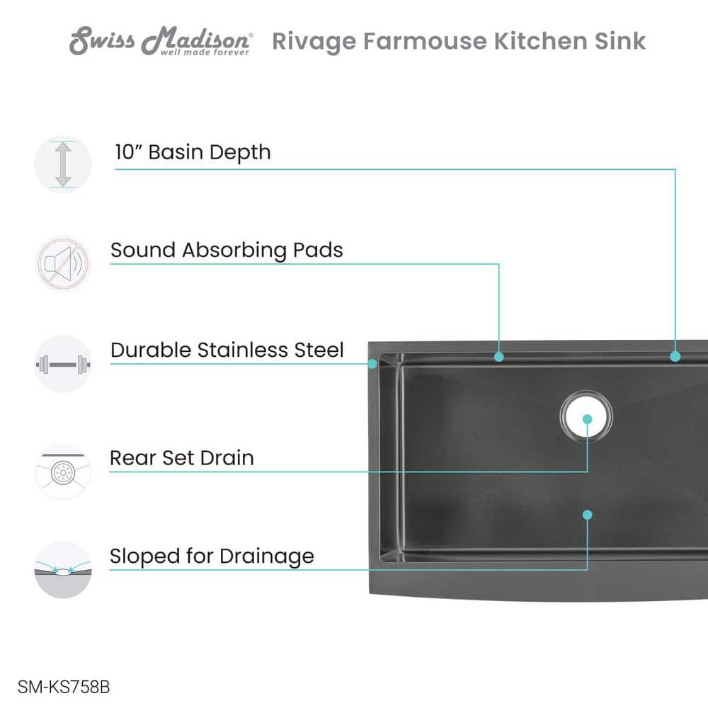 Black Stainless Steel Farmhouse Single Basin Kitchen Sink