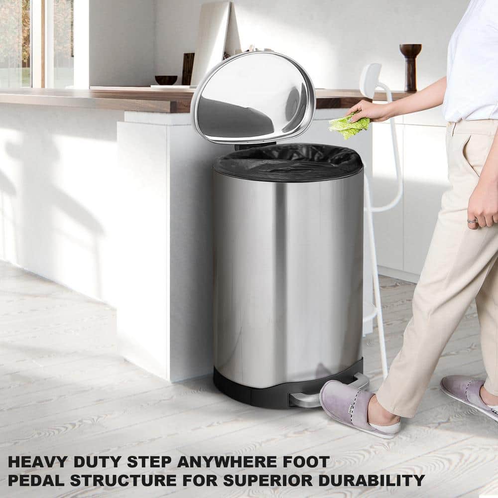 Brushed Stainless Steel Semi-Round Step-On Trash Can