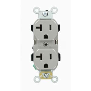 20 Amp Industrial Grade Heavy Duty Self Grounding Duplex Outlet, Gray