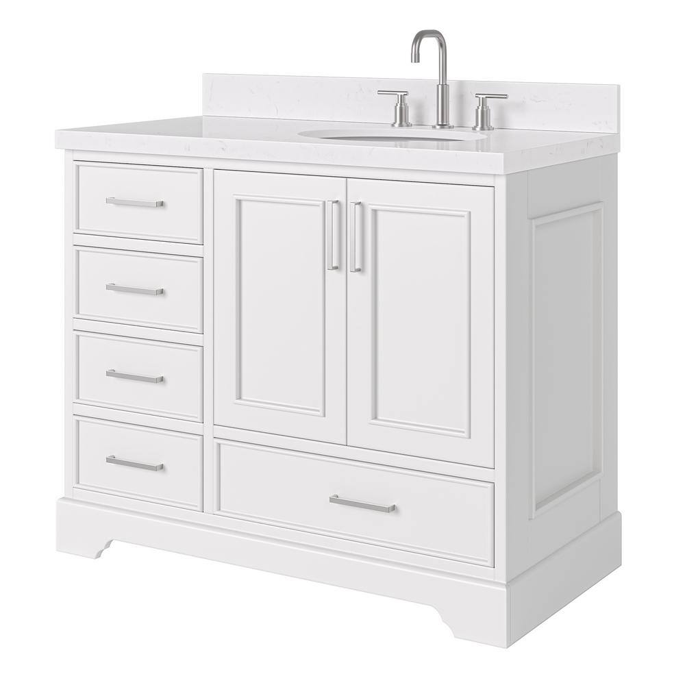 Stafford 42" White Freestanding Single Bathroom Vanity with Quartz Top