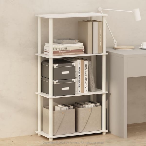 Furinno Turn-N-Tube 43.5 in. Tall White/White Wood 4-Shelf Bookcase