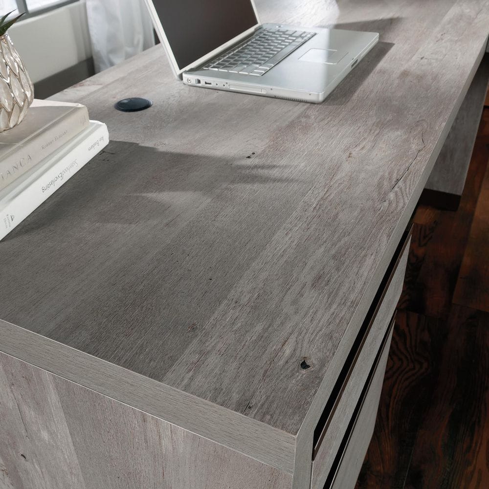 Mystic Oak Gray L-Shaped Computer Desk with Drawer and Filing Cabinet