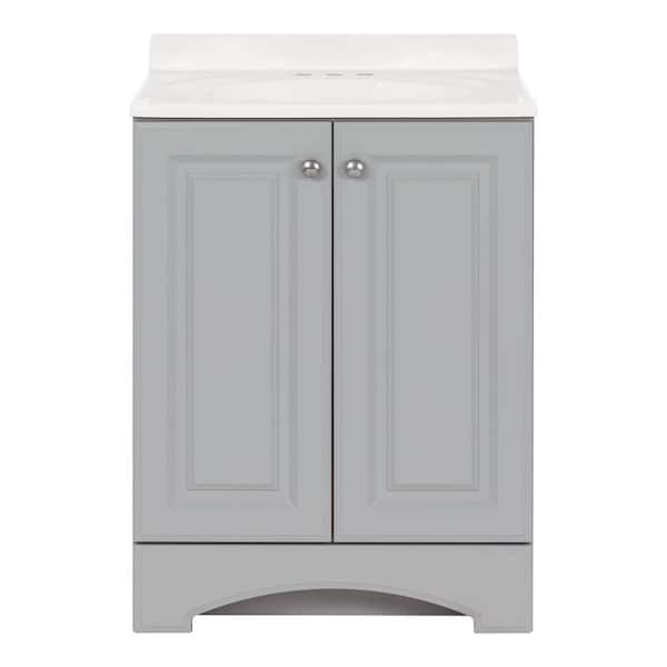 25 in. Single Sink Pearl Gray Bath Vanity with White Cultured Marble Top (Assembled)