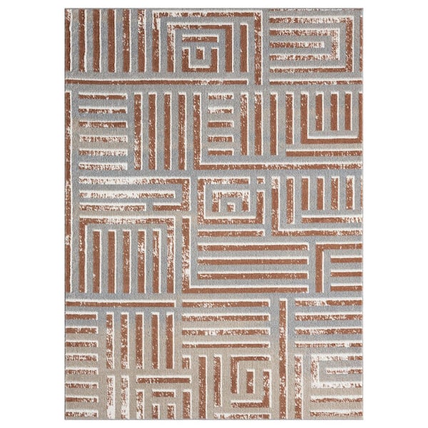 Elovia Modern Geometric Beige/Rust 8 ft. x 10 ft. Performance Washable ...