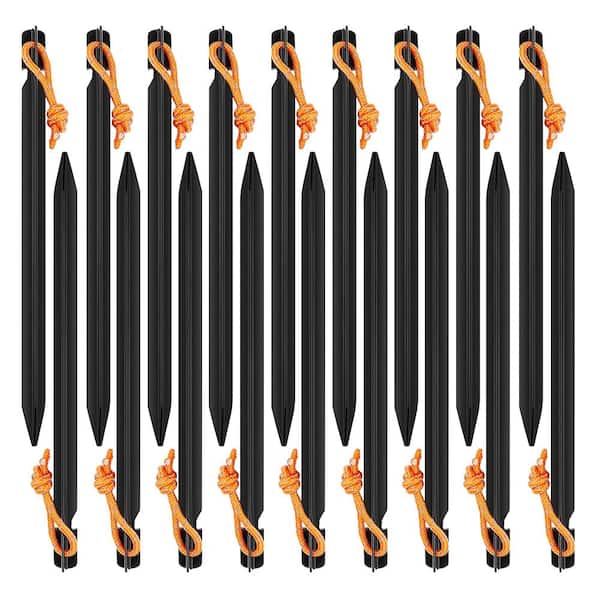 Wellco 7.2 in. Aluminum Alloy Black Triangular Tent Pegs Stake with Rope for Camping Tent (18-Pack)