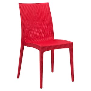 Red Mace Modern Stackable Plastic Weave Design Indoor Outdoor Dining Chair