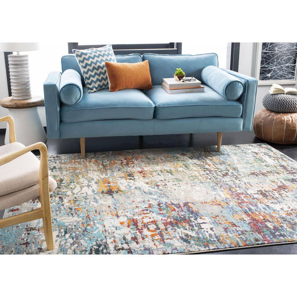 Madison Vintage Abstract Non-slip Area Rug, Grey/Blue, 2'2" x 4'