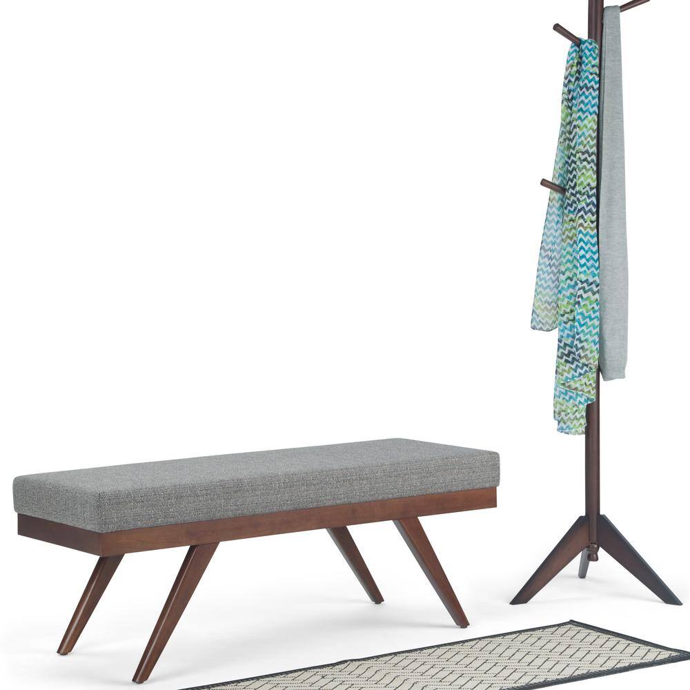 Pebble Grey Tweed Mid-Century Modern Footstool with Wood Legs
