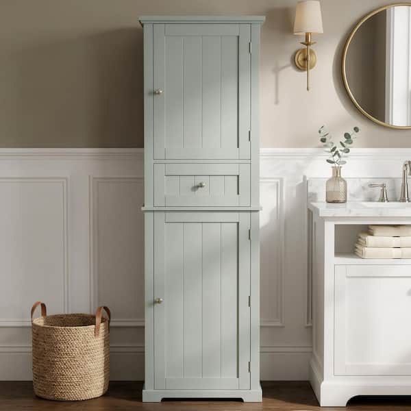 22 in. W x 11 in. D x 68 in. H Gray Freestanding Linen Cabinet,Tall Bathroom Storage Cabinet with Drawers