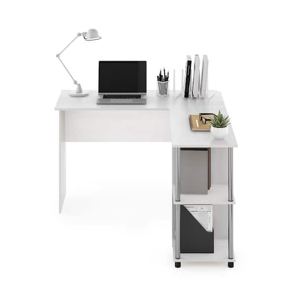 Computer Desk, Home Office, Corner, 58L, L Shape, Work, Laptop, Metal, Laminate, Natural, White Inbox Zero Color (Top/Frame): White/White