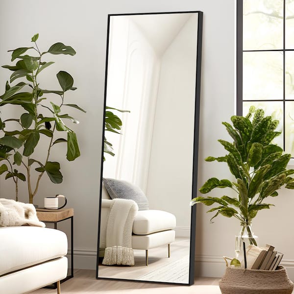 Lirago 16 in. W x 51 in. H Metal Framed Full Length Mirror Wall Mounted Free Standing or Leaning Against the Wall in Black