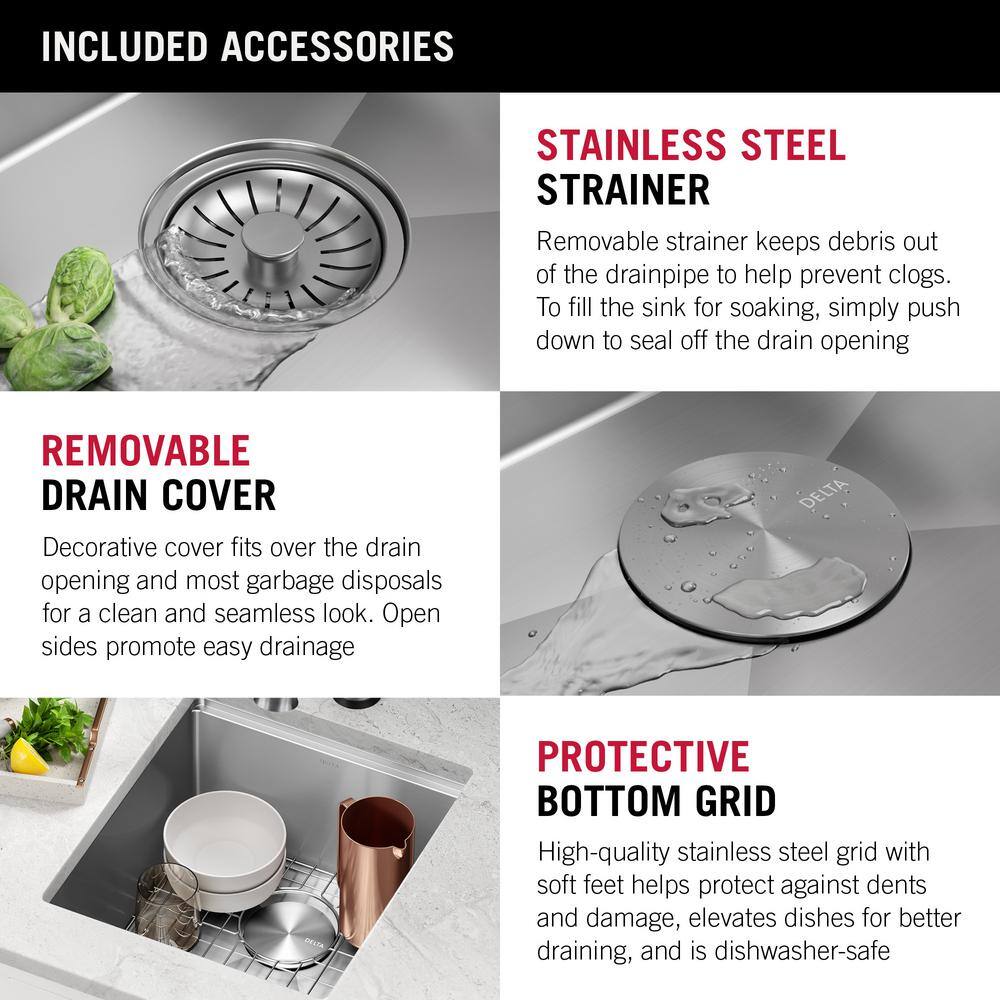 Delta 17" Stainless Steel Undermount Bar Prep Sink with WorkFlow Ledge