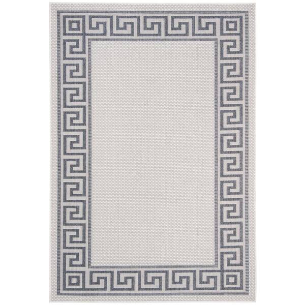 SAFAVIEH Bermuda Ivory/Blue 4 ft. x 6 ft. Geometric Indoor/Outdoor Patio  Area Rug