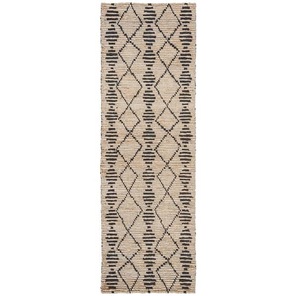 Bohemian 3 ft. x 8 ft. Beige/Black Geometric Striped Runner Rug