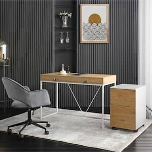 Emberlyn 19.7 in. Wide Rectangular Natural/White Wooden 2-Drawers Writing Desk with Steel Legs