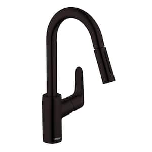 Focus Single-Handle Pull Down Sprayer Kitchen Faucet with QuickClean in Matte Black