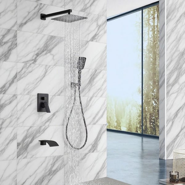 Vara Single Handle 3-Spray 3-Way Tub and Shower Faucet 2.5 GPM in Matte Black Pressure Balance Valve Included