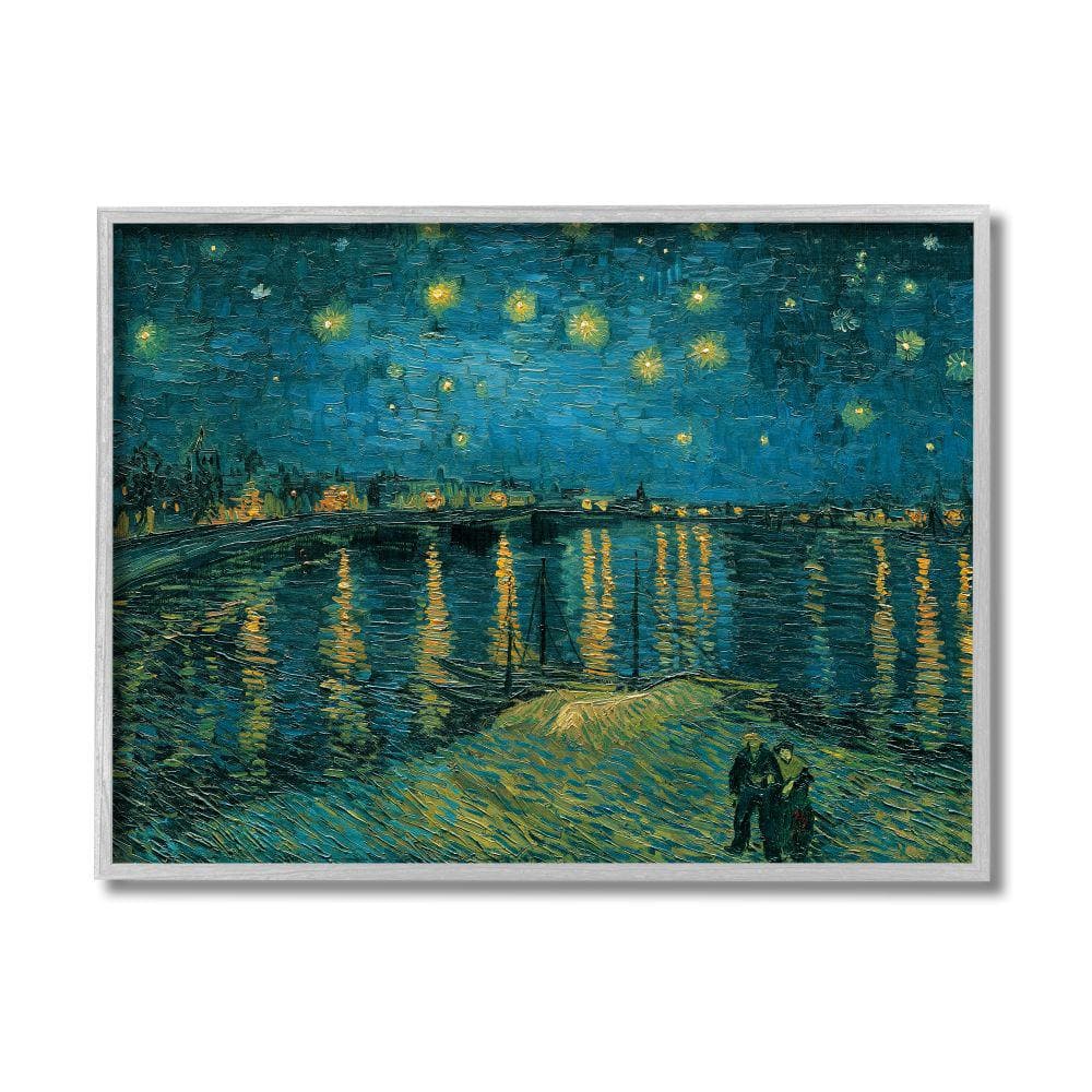Classic Starry Night Over the Rhone Gray Framed Canvas Print