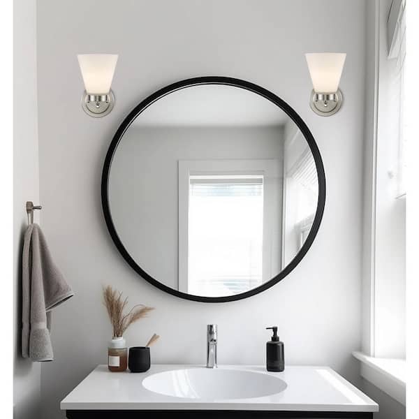 Fifer 1-Light Brushed Nickel Indoor Wall Sconce Light Fixture with Frosted Glass Shade
