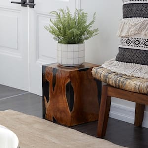 11 in. Black Medium Square Wood End Table with Resin Inlay