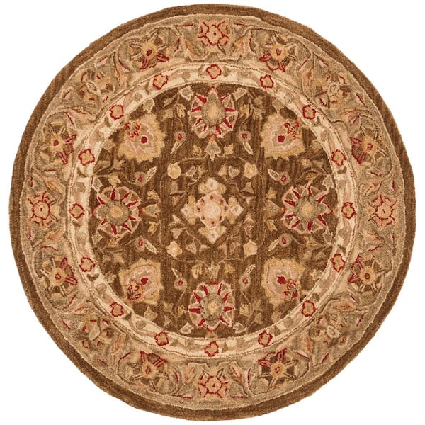 SAFAVIEH Anatolia Brown/Green 8 ft. x 8 ft. Round Border Area Rug ...