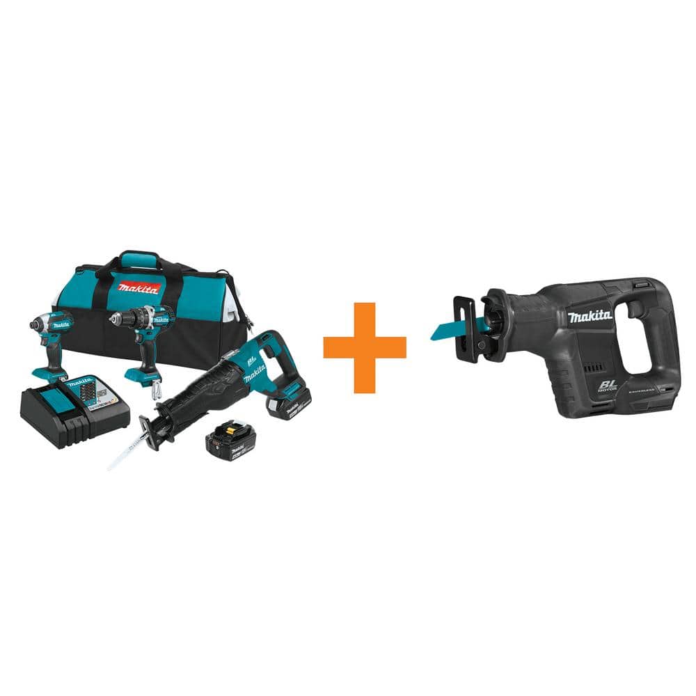 18V LXT Brushless Cordless 3-Piece Combo Kit (4.0 Ah) with Bonus 18V LXT Sub-Compact Brushless Recipro Saw -  Makita, XT328M-XRJ07ZB