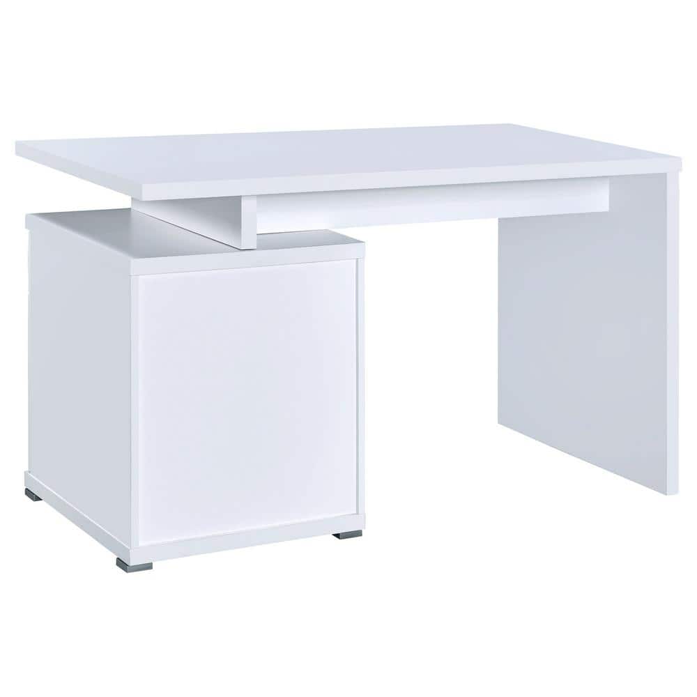 Transitional White Home Office Desk with Reversible Filing Cabinet