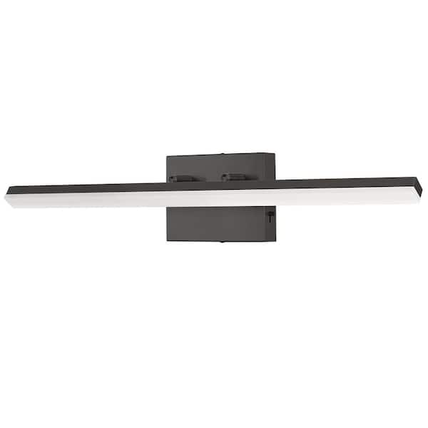 YANSUN 24-Watt 1-Light 24 in. Vanity Light in Black, Integrated LED Bathroom Wall Light Bar, Adjustable White Wall Sconce
