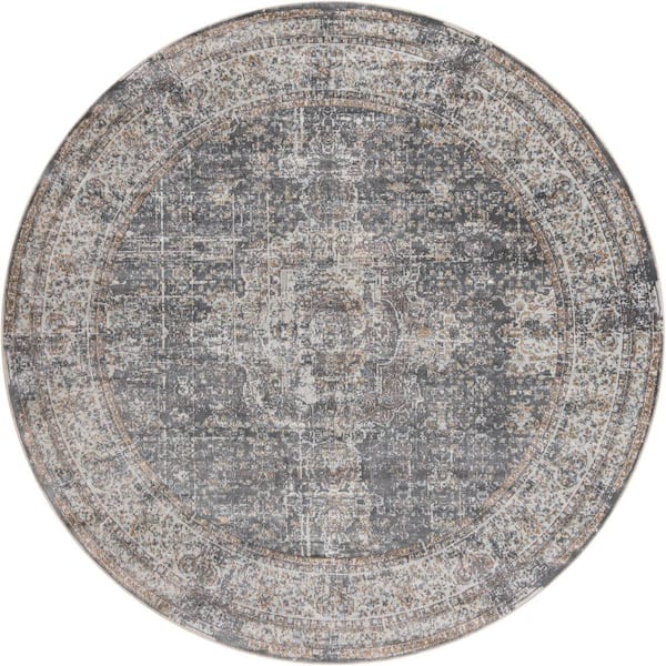 Unique Loom Baracoa La Cabana Dark Gray 8' 4 x 8' 4 Round Rug