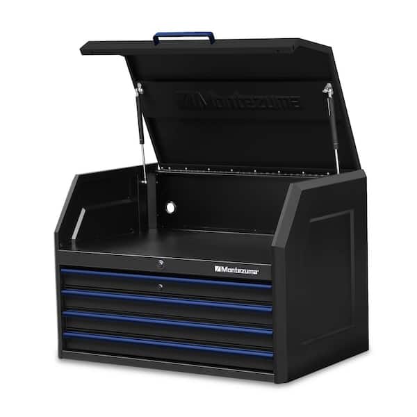 Montezuma 36 in. x 24 in. 4-Drawer Tool Top Chest with Power and USB Outlets in Black and Blue