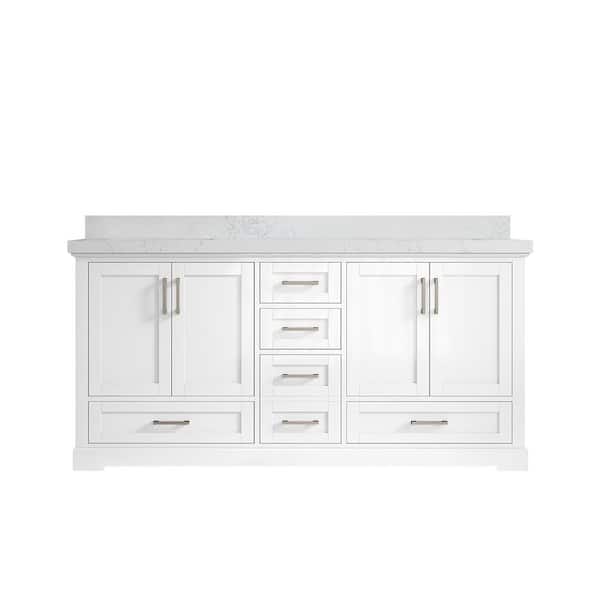 Willow Collections Boston 72 in. W x 22 in. D x 36 in. H Double Sink Bath Vanity in White with 2" Empira Quartz Top
