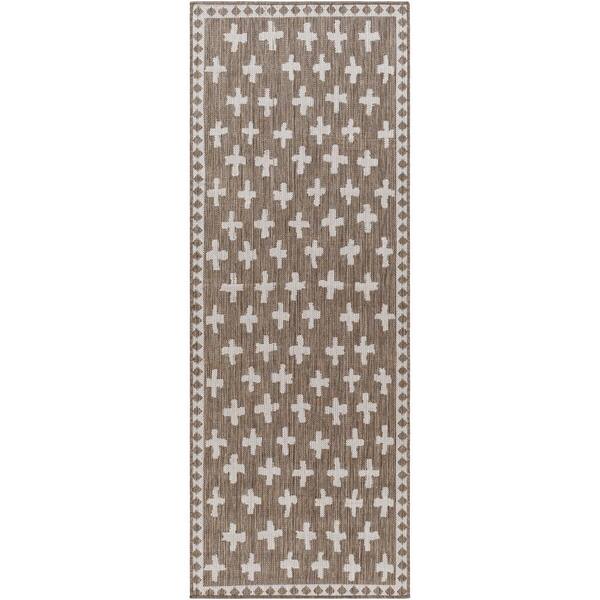 Livabliss Long Beach Brown/Cream Moroccan 3 ft. x 7 ft. Indoor/Outdoor Runner Indoor/Outdoor Area Rug