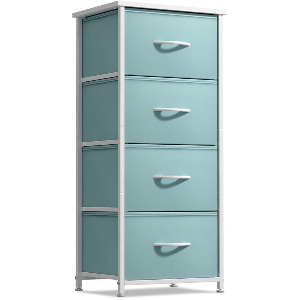 Aqua 4-Drawer Vertical Fabric Dresser with Handles