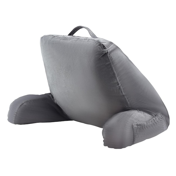 Reading Pillow,Standard Size Bed Pillow,Shredded Memory Foam, Back Pillow with 3 Pockets 15 in L x 10 in W Gray