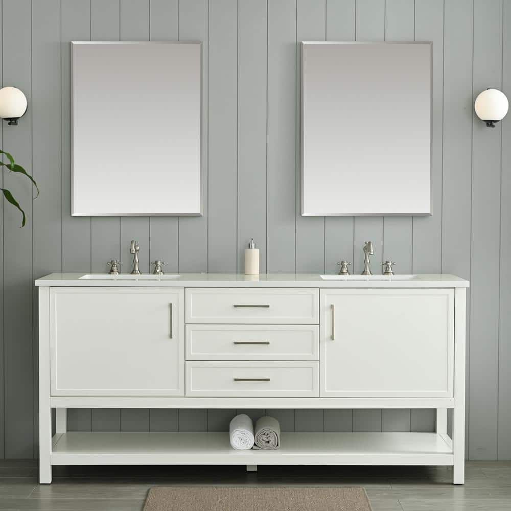Arlo 72 in. W x 22 in. D x 34 in. H Bath Vanity in White with Engineered Stone Top in Ariston White with White Sinks price history on PriceWatchPro