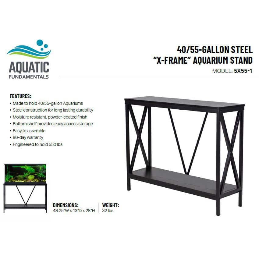 Black Metal and Wood X-Frame Aquarium Stand with Lower Shelf