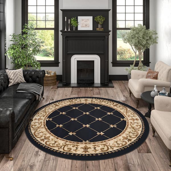 Sensation Black 5 ft. x 5 ft. Round Border Polypropylene Area Rug