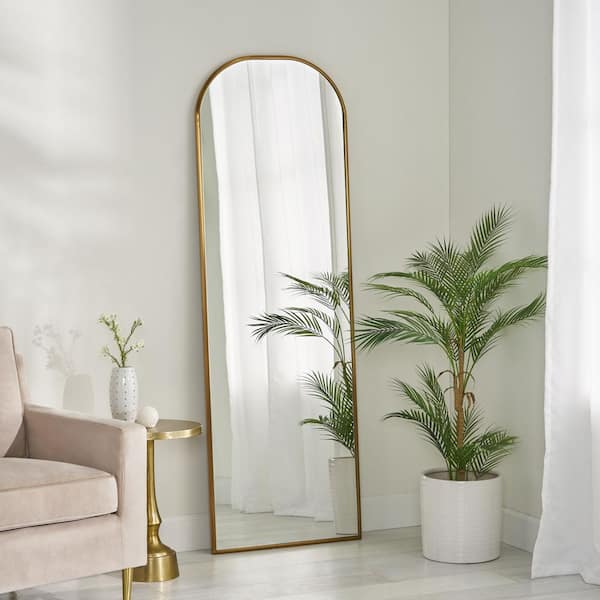 Unbranded Gold Brushed Brass Finish 24 in. W x 72 in. H MDF Floor Mirror Suitable for Living Room, Bathroom, Porch