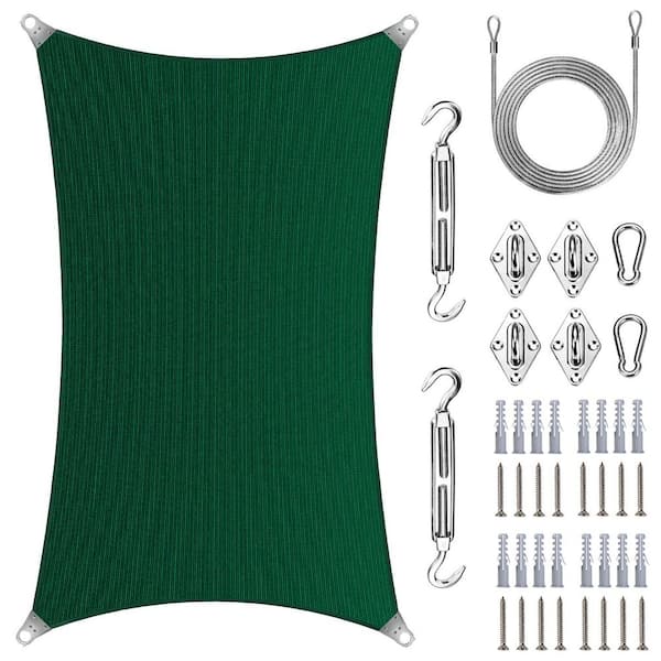 Super Ring 22 ft. x 24 ft. Sun Shade Sail with Hardware Kit and Cable-Green