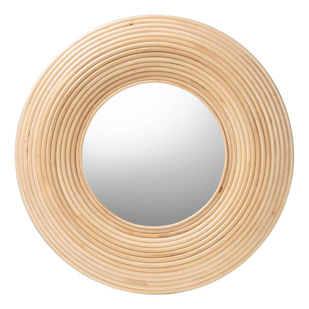 Natural Light Brown Rattan Round Decorative Wall Mirror
