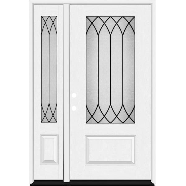 Steves & Sons Regency 53 in. x 80 in. 3/4 Lite Decorative Glass RHIS Unfinished Mahogany Fiberglass Prehung Front Door w/14 in. SL