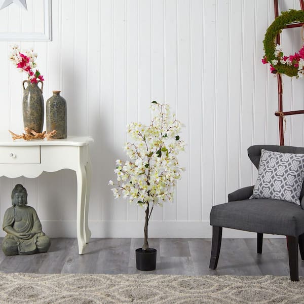 Nearly Natural 4 ft. White Bougainvillea Artificial Tree T2398-WH