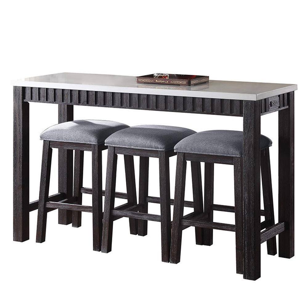 60" Weathered Espresso Marble Top Counter Height Dining Set
