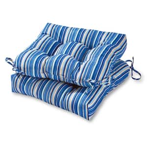 Coastal Stripe Sapphire Square Tufted Outdoor Seat Cushion (2-Pack)