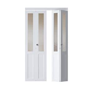 48 in. x 80.5 in. 1/2 Lite Tempered Kasumi Ripple Glass Solid Core White Finished Closet Bifold Door with Hardware