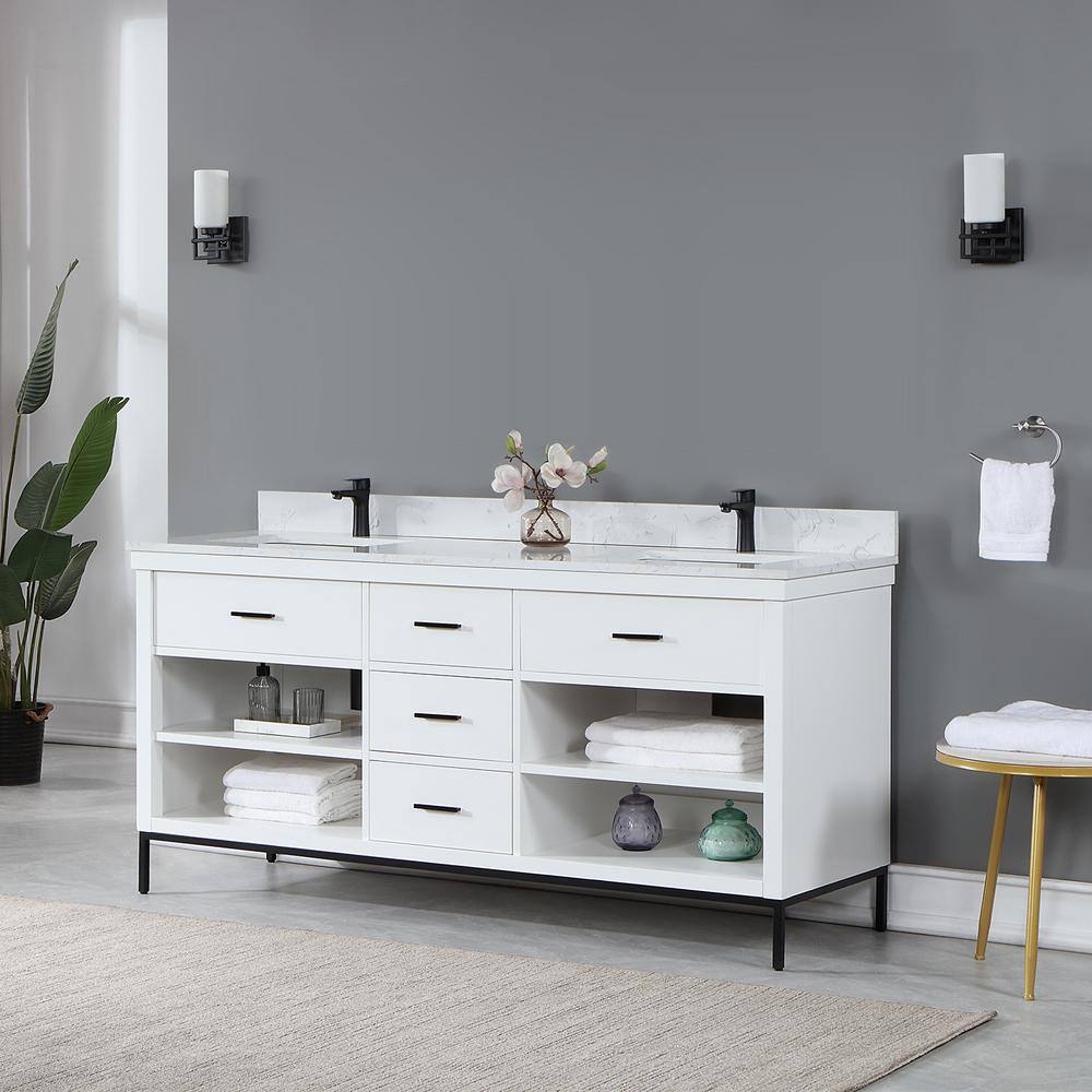 Kesia 72" Minimalist Double Bathroom Vanity with Carrara White Top
