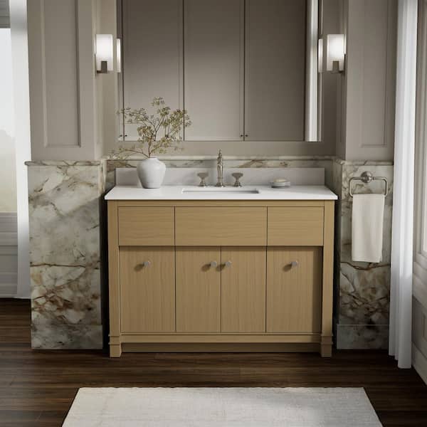 Alouette 48 in. Single SinkLight Oak Bath Vanity Cabinet with Sink and Quartz Top