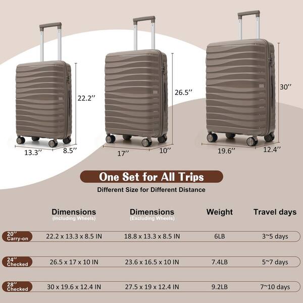 Merax 3-Piece Light Brown PP Hardshell Spinner Luggage Set with
