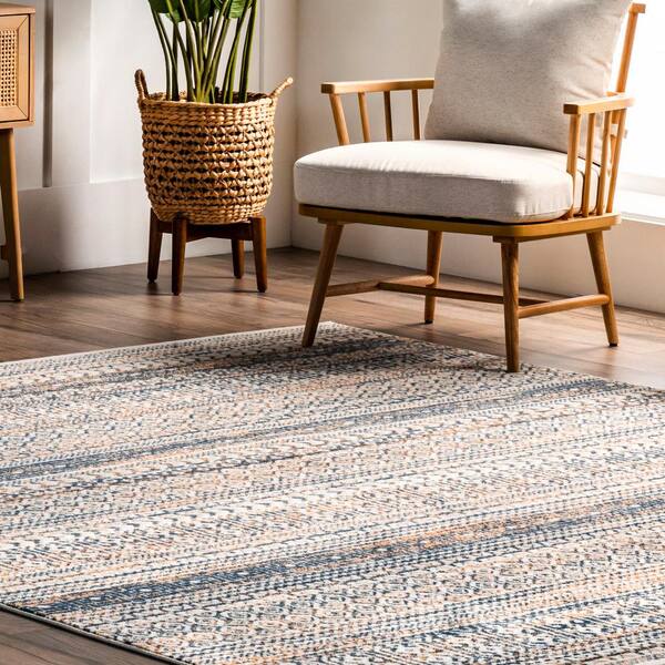 Indoor Door Mat Beige & Blue Stripes - Colorful Sisal Rug