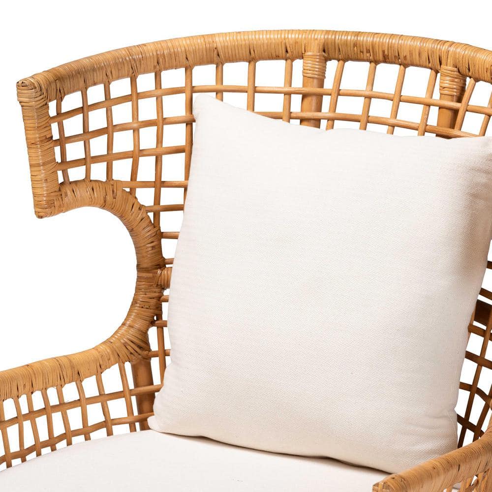 Handcrafted White Rattan Accent Chair with Swoop Arms